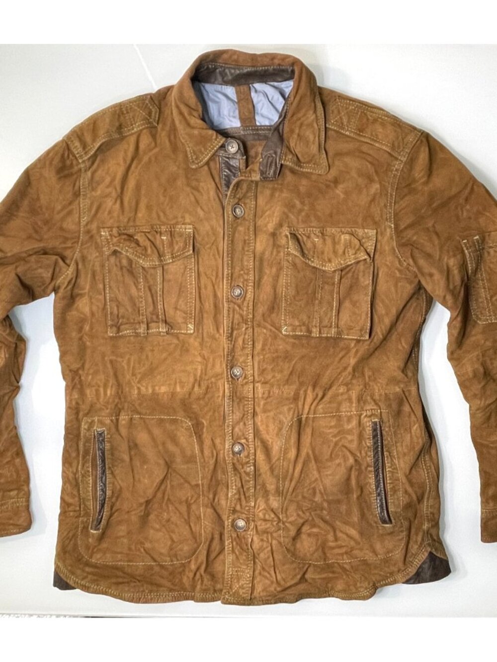 Massimo Dutti Brown Button XL Suede Collection Mid-Length Jacket Men's